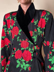Blazer doppiopetto in tessuto moiré fantasia rose rosse
