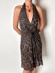 Abito vintage Roberto Cavalli in crêpe di seta marrone con ricamo in paillettes bronzo