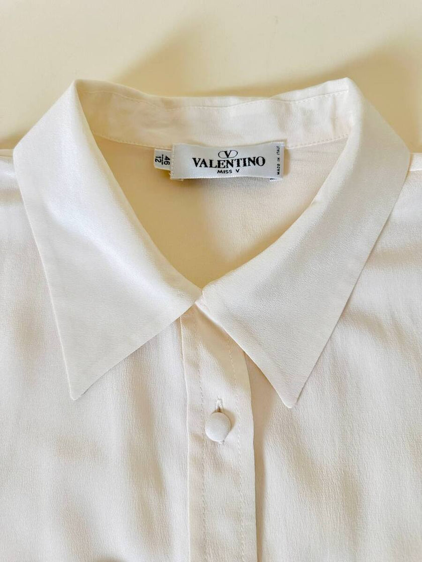 Camicia in seta avorio con tasche ricamate “Valentino Miss V”