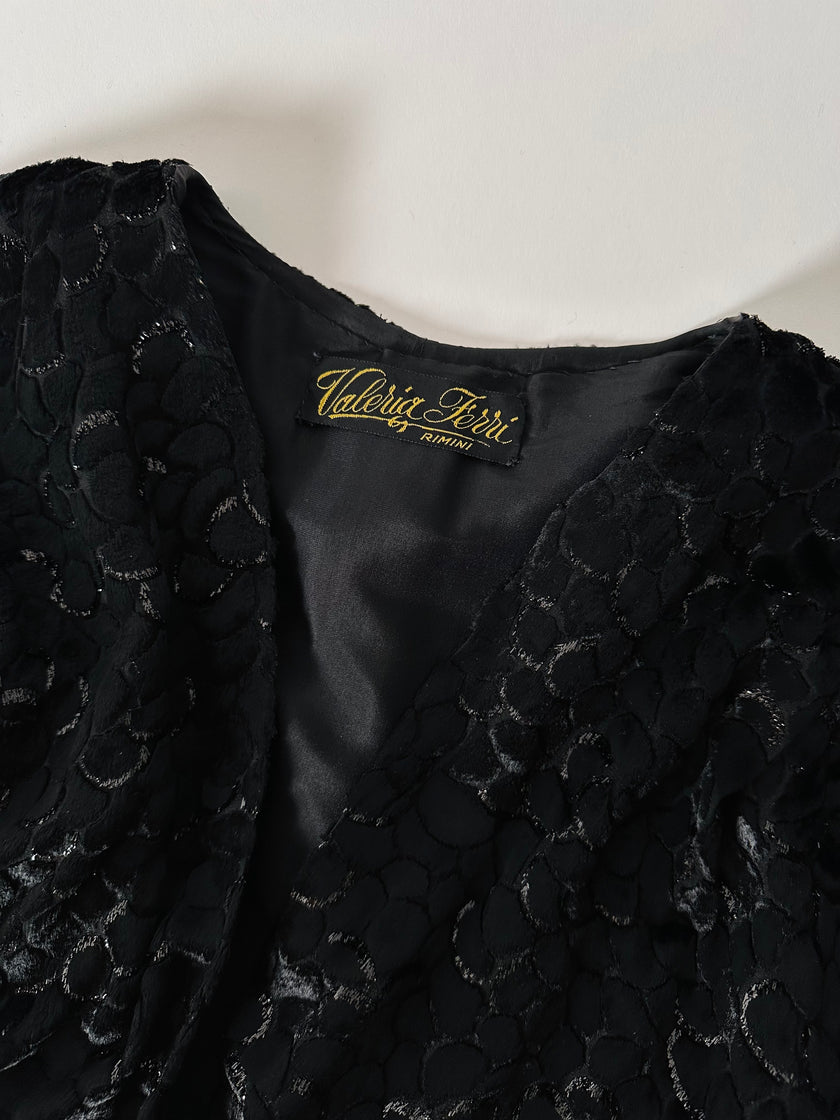 Giacca vintage Valeria Ferri in velluto di seta dévoré nero e lurex