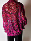 Camicia vintage in velluto dévoré amarena e lurex nero con motivo animalier