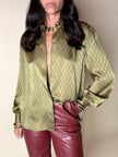 Camicia in seta jacquard verde oliva con motivo a losanghe