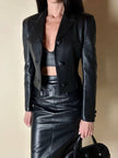 Vintage high-waisted black leather midi skirt
