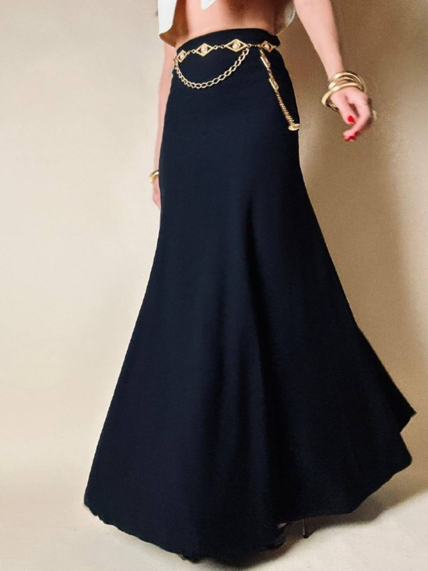 Gonna lunga in crepe nero “Yves Saint Laurent”