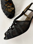 Sandali vintage Yves Saint Laurent in rete mesh nera e nabuk