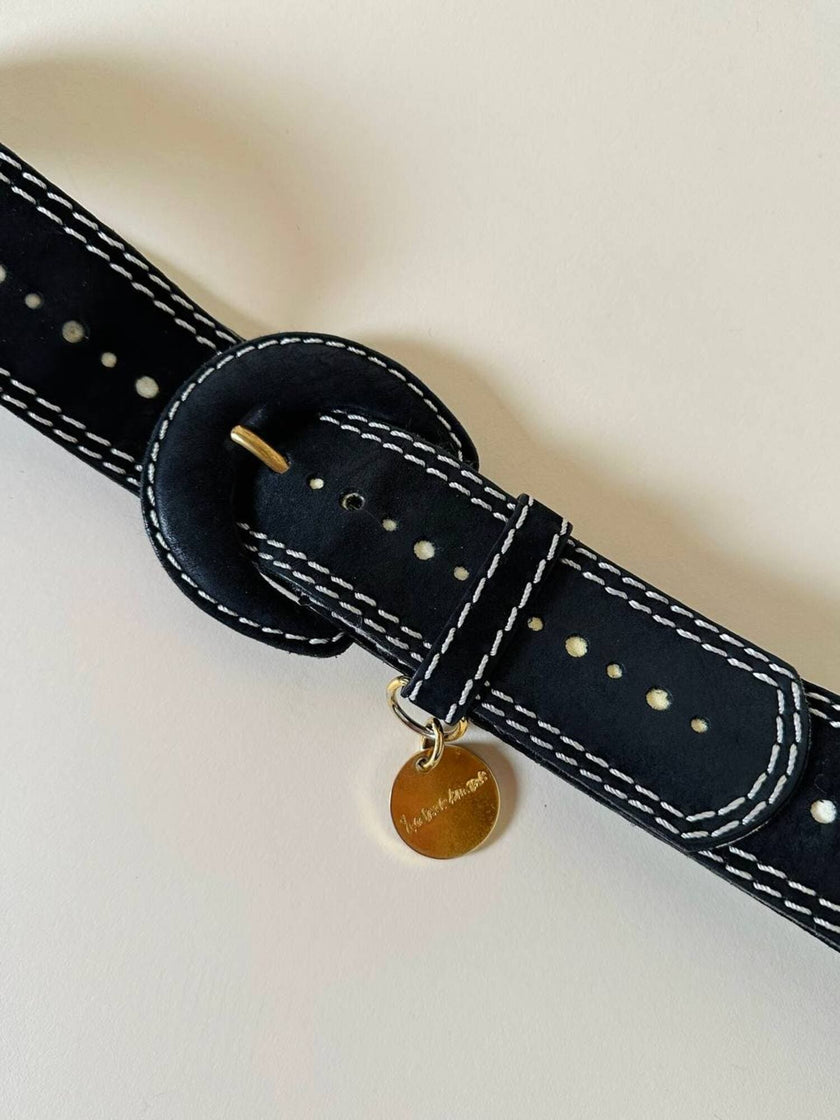 Cintura traforata in nabuk nero e bianco “Yves Saint Laurent”