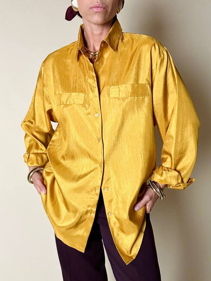 Camicia oversize in raso stropicciato color zafferano