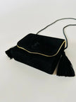Pochette Beauté vintage Yves Saint Laurent in camoscio nero con nappine e specchio