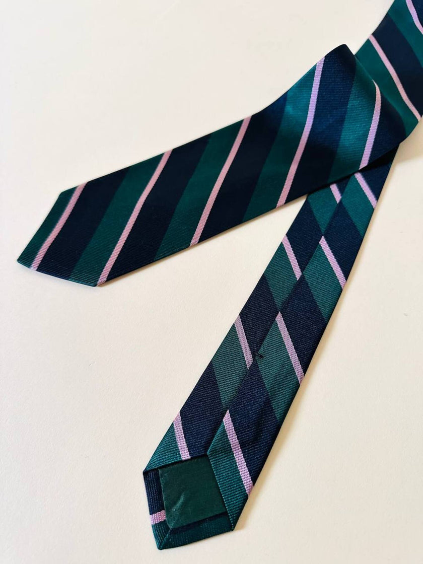 Cravatta regimental Giorgio Armani in twill di seta a righe blu verde e rosa