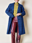 Cappotto in pura lana fantasia principe di Galles blu elettrico e nero Gigli Del Campo