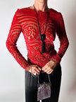 Maglia vintage Jean Paul Gaultier in mesh con stampa in floccato rosso