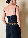 Bustier ricamato in paillettes bluette e strass multicolor