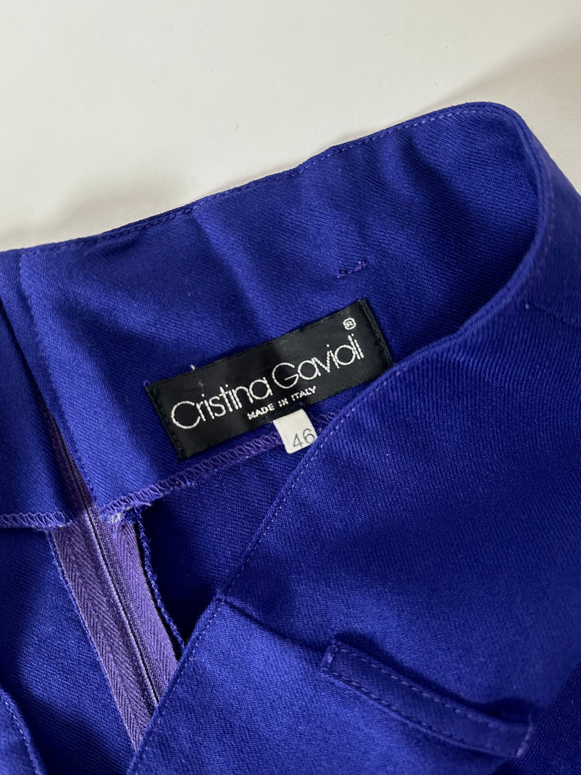 Pantalone vintage Cristina Gavioli a vita con piega in lana blu violetto