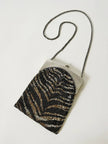 Borsa vintage Whiting & Davis in maglia metallica argento stampa zebra Made in U.S.A.