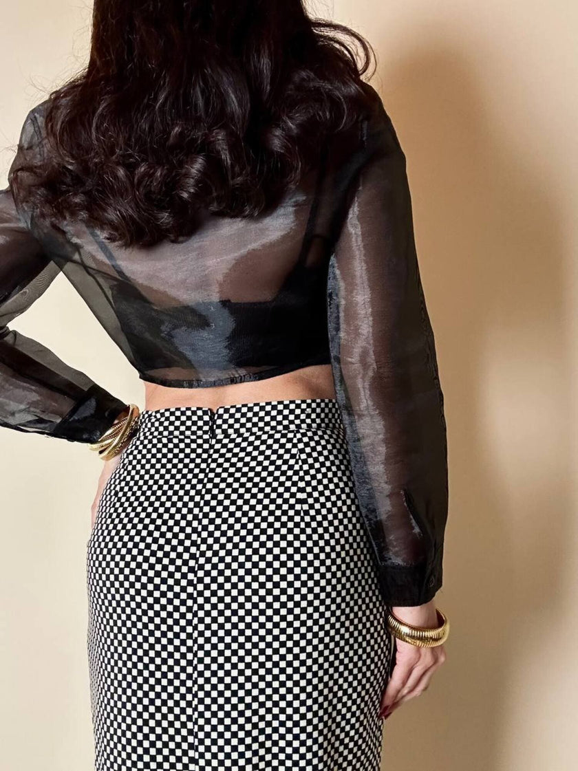 Camicia annodata in organza nera sintetica 