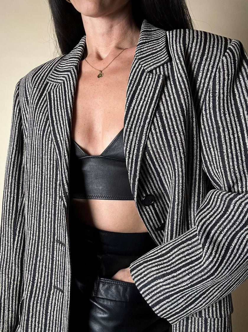 Blazer vintage Yves Saint Laurent a righe verticali panna e nero