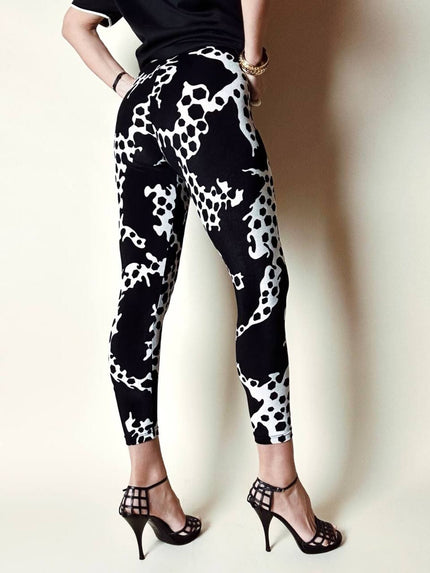 Leggings Yves Saint Laurent in ciniglia stretch fantasia astratta bianca e nera