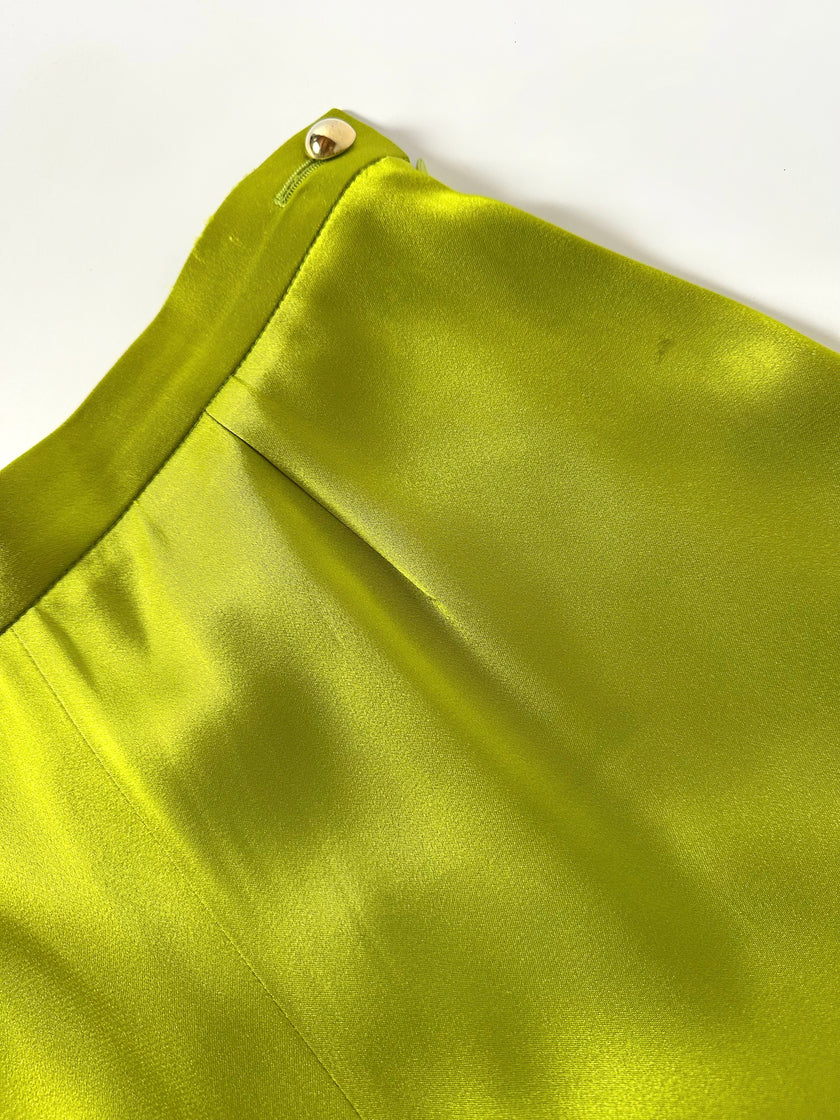 Pantalone vintage Guy Laroche Couture modello a palazzo in raso verde lime
