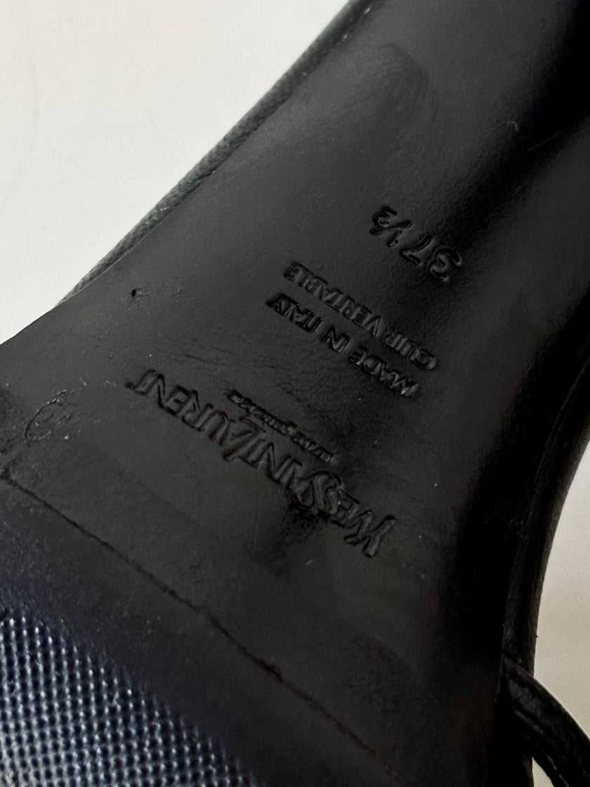 Sandali Yves Saint Laurent in pelle nera con tomaia a gabbia tacco a spillo e plateau – SS 2009