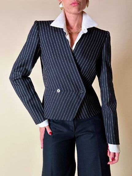 Mini blazer doppiopetto gessato in lana nera “Salvatore Ferragamo”