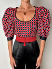 Blusa vintage Yves Saint Laurent fantasia Arlecchino con maniche a palloncino