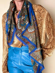Foulard Yves Saint Laurent in lana leggera blu elettrico fantasia paisley