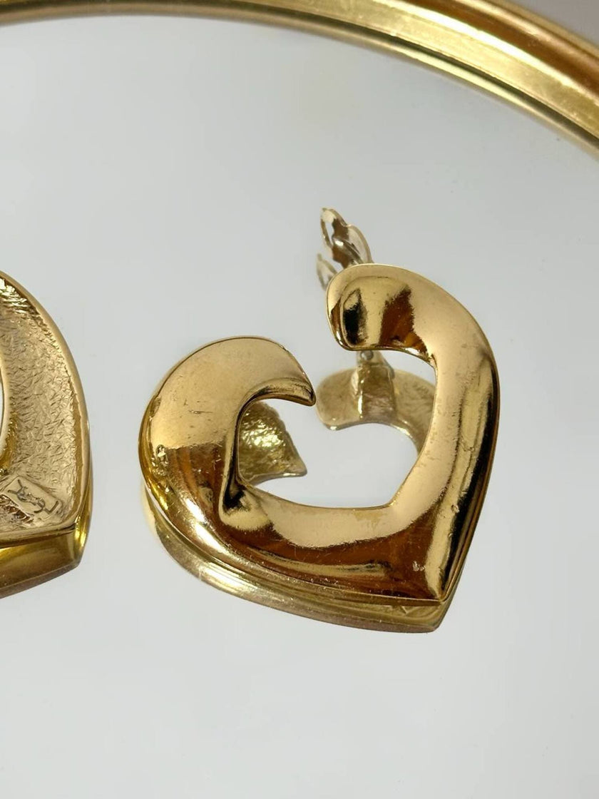 Vintage Yves Saint Laurent gold-tone metal heart-shaped clip-on earrings