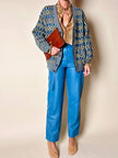 Cardigan Missoni Sport con pattern geometrico e trama tridimensionale nei toni del verde e blu