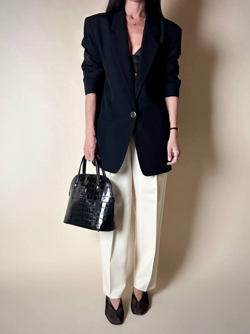 Blazer vintage oversize in rasato di lana nero Dani-Clear