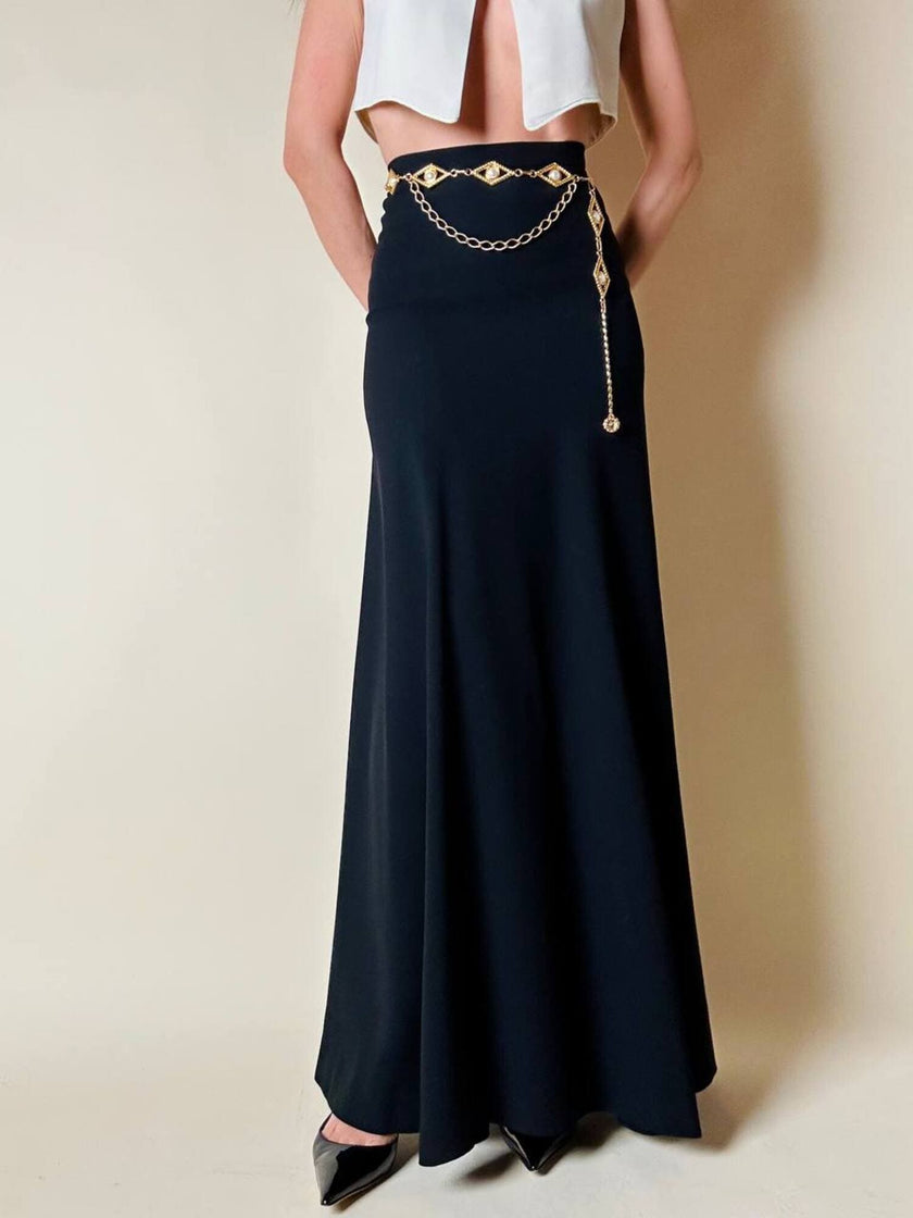 Gonna lunga in crepe nero “Yves Saint Laurent”