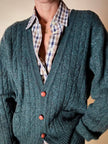 Cardigan Yves Saint Laurent in lana verde inglese con bottoni berlebeck