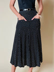 Gonna midi in seta nera a pois bianchi “Lena Rustichelli”