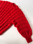 Maglione vintage fatto a mano in lana rossa con maxi trecce a rilievo