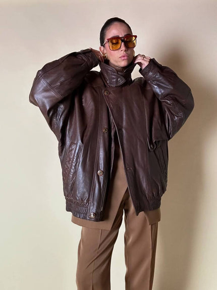 Bomber aviator in pelle color cioccolato “Laps”