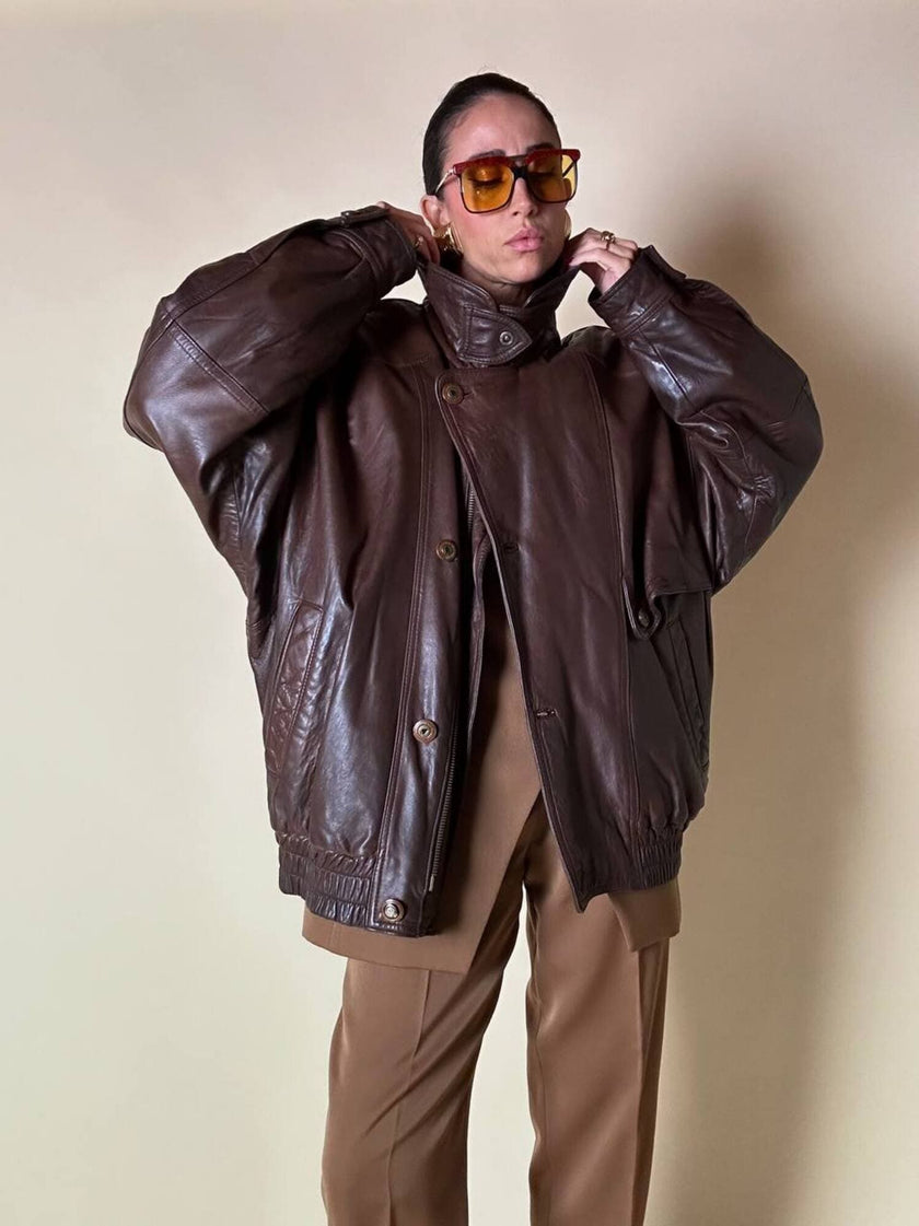 Bomber aviator in pelle color cioccolato “Laps”