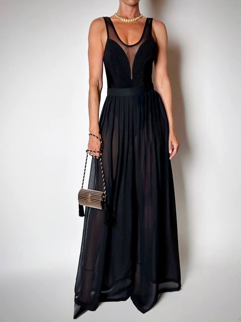 Schwarze Palazzo-Hose mit hoher Taille aus Voile