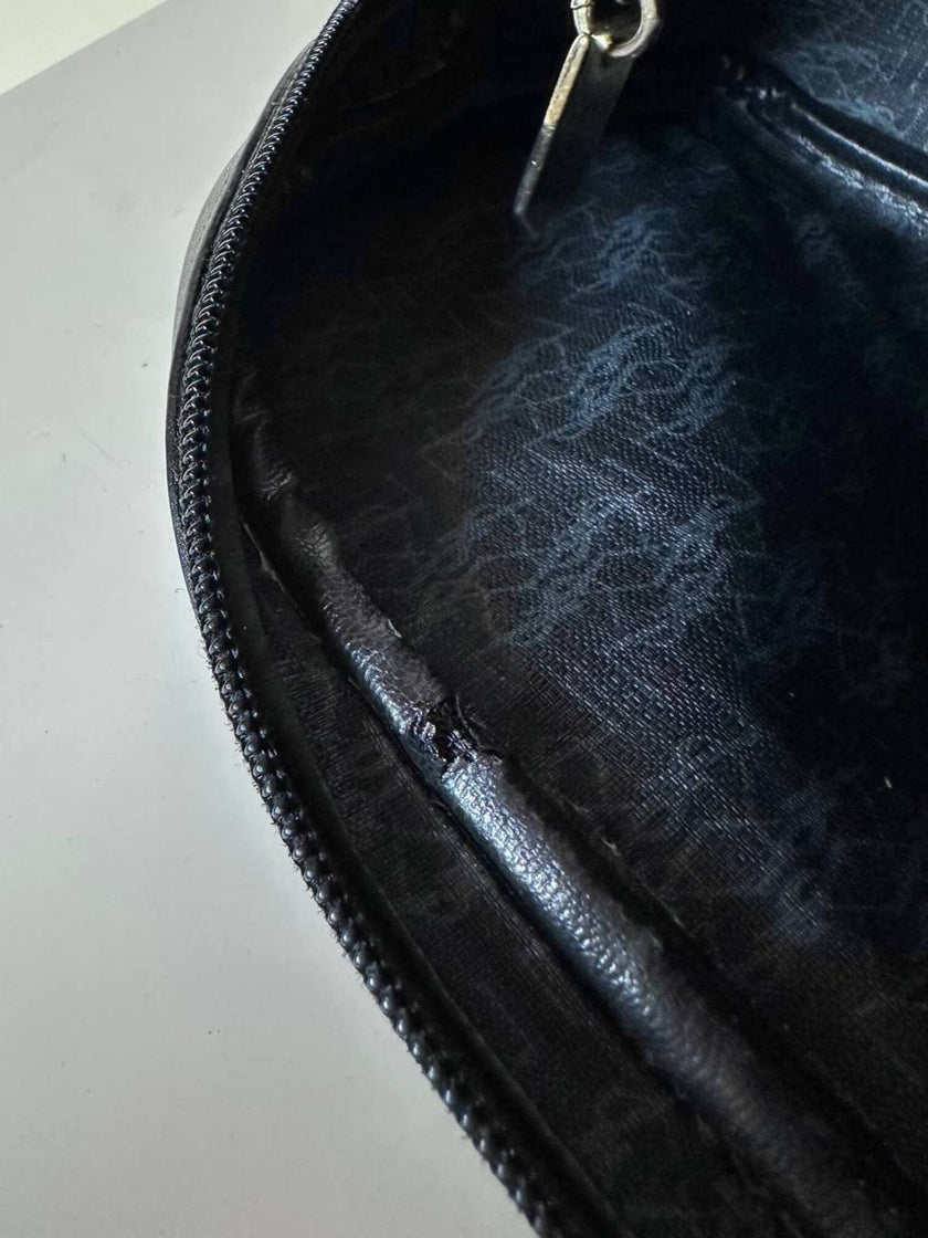 Borsa Bandoulière vintage Yves Saint Laurent in tessuto nero plastificato con riporti in pelle