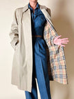 Vintage Burberry’s beige quill gabardine trench coat with matching belt and Check lining
