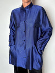 Giacca-camicia vintage in tessuto jacquard bluette