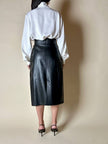 Gonna longuette vintage in pelle nera con cinturini regolabili in vita