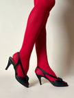 Sandali neri in pelle e raso con fiocco “Yves Saint Laurent”