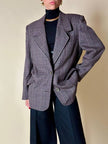 Blazer sartoriale in rasato di lana principe di Galles fango e nero