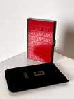 Porta sigarette-carte di credito-biglietti da visita vintage Fendi in metallo con motivo FF in smalto rosso