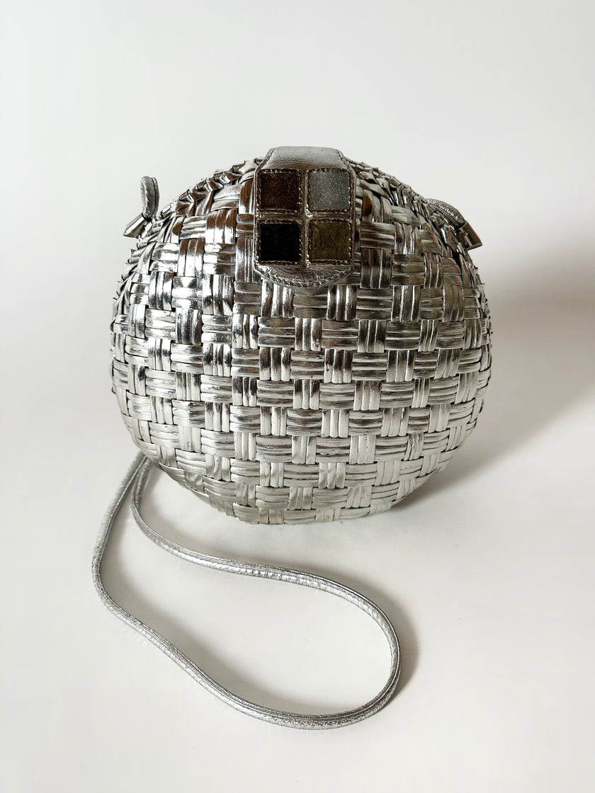 Borsa bandoulière vintage Rodo in midollino argento con chiusura gioiello