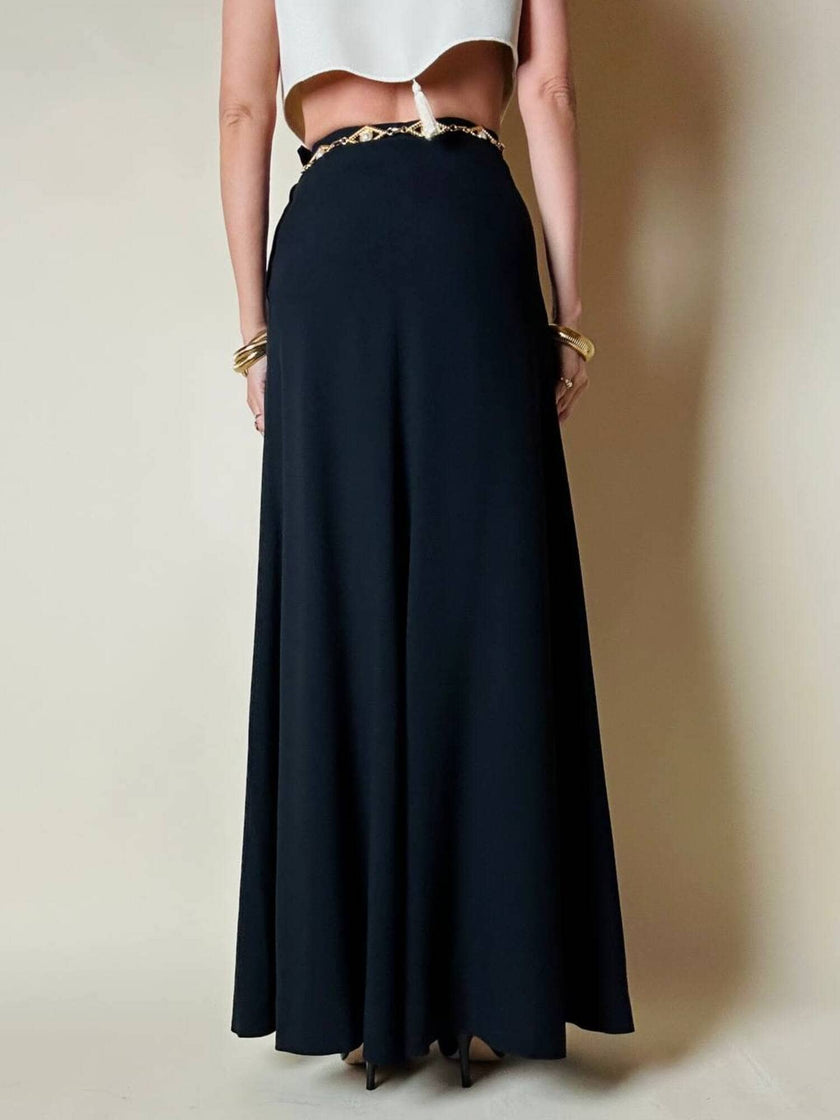 Gonna lunga in crepe nero “Yves Saint Laurent”