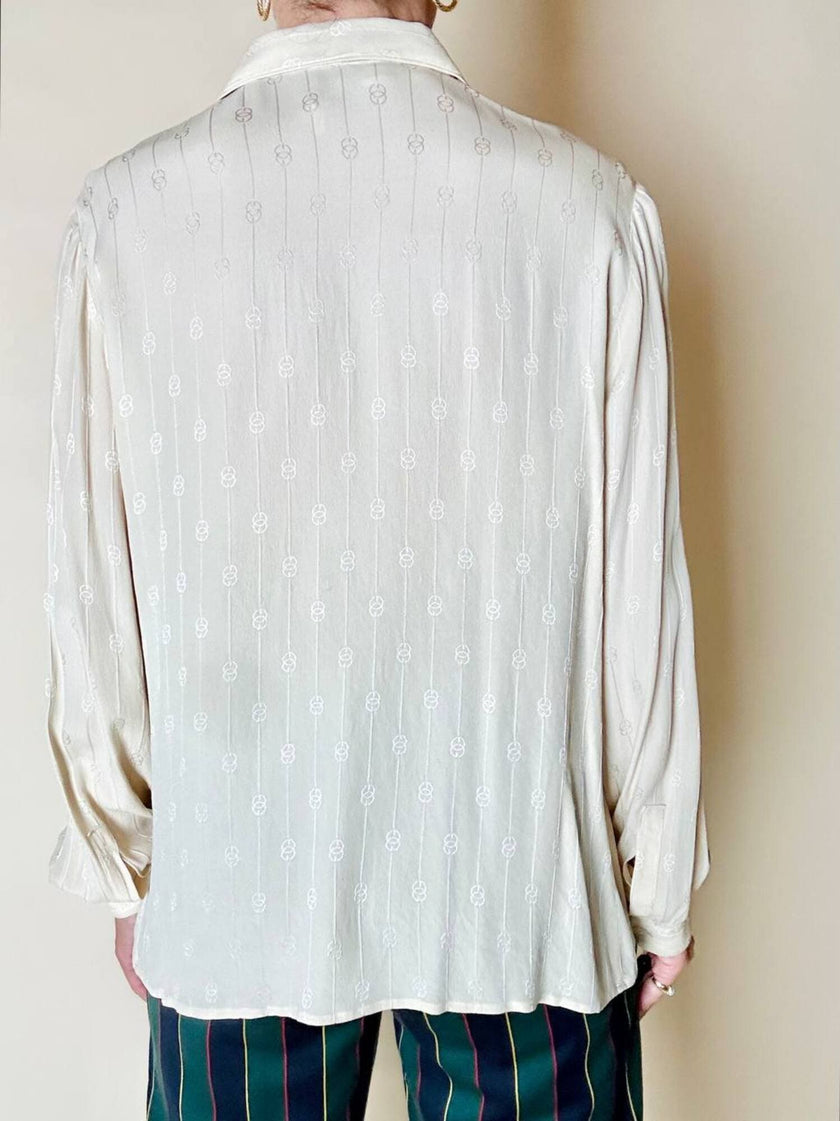 Camicia sartoriale in pura seta jacquard color crema con loghi Gucci