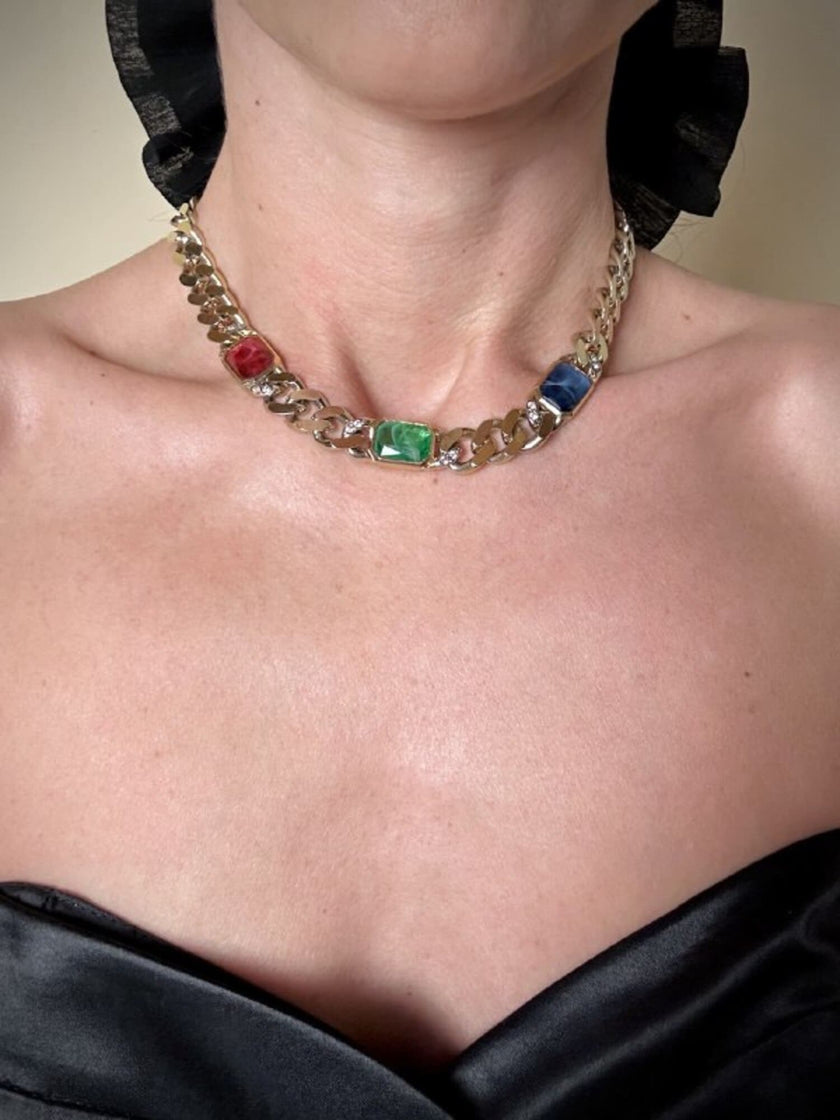 Collier in catena diamantata con pietre sintetiche multicolor “Vogue”