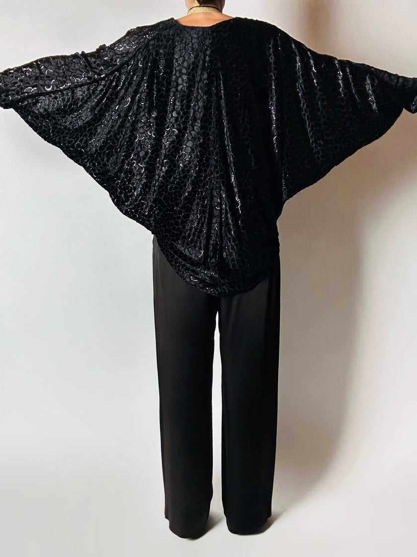 Giacca vintage Valeria Ferri in velluto di seta dévoré nero e lurex