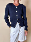 Cardigan Yves Saint Laurent blu navy con bottoni dorati a specchio