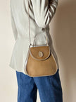 Borsa Yves Saint Laurent in tessuto plastificato millerighe color cammello con riporti in pelle argilla